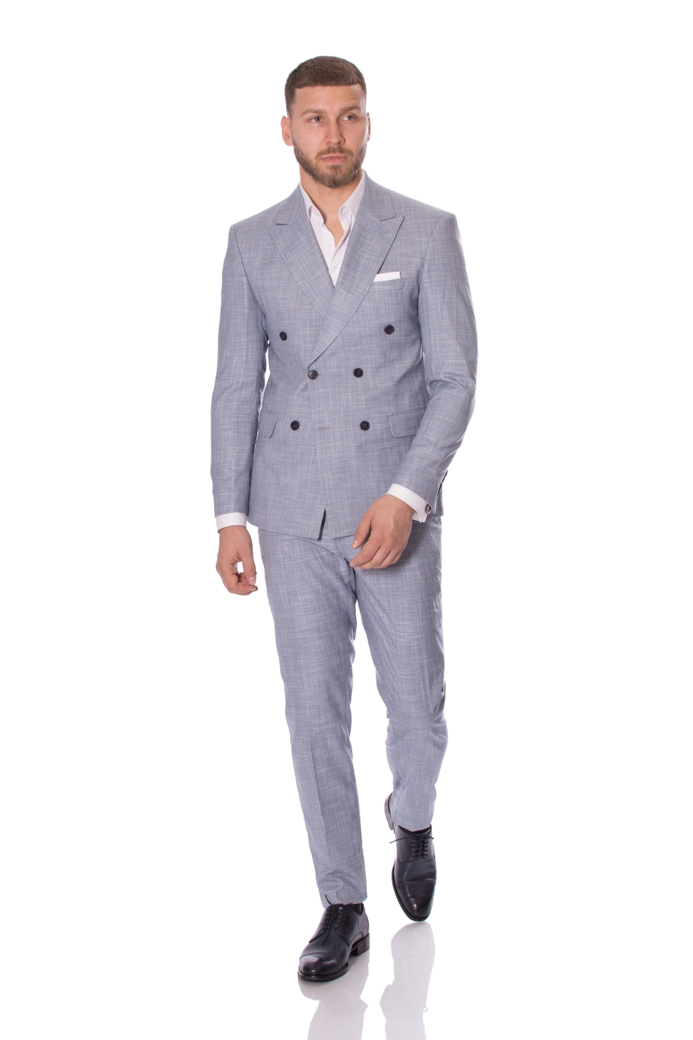 Costum Albastru Deschis Doua randuri nasturi double breasted slim MAX