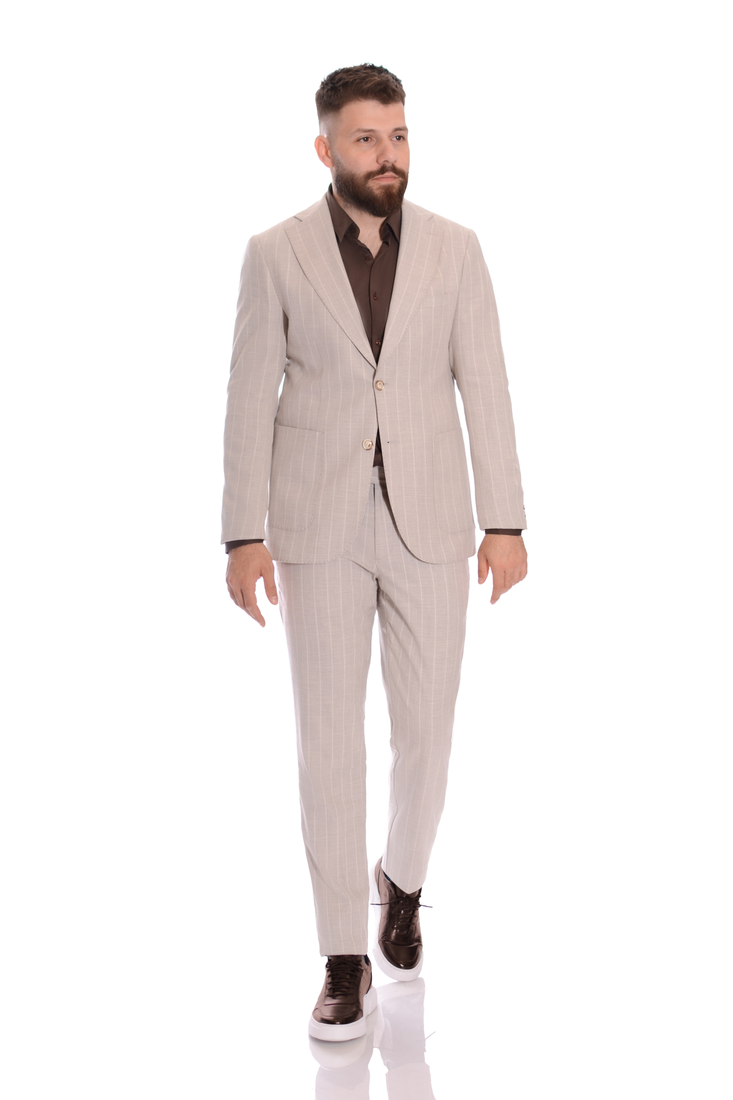 Costum Crem cu Dungi Barbati MAX SLIM