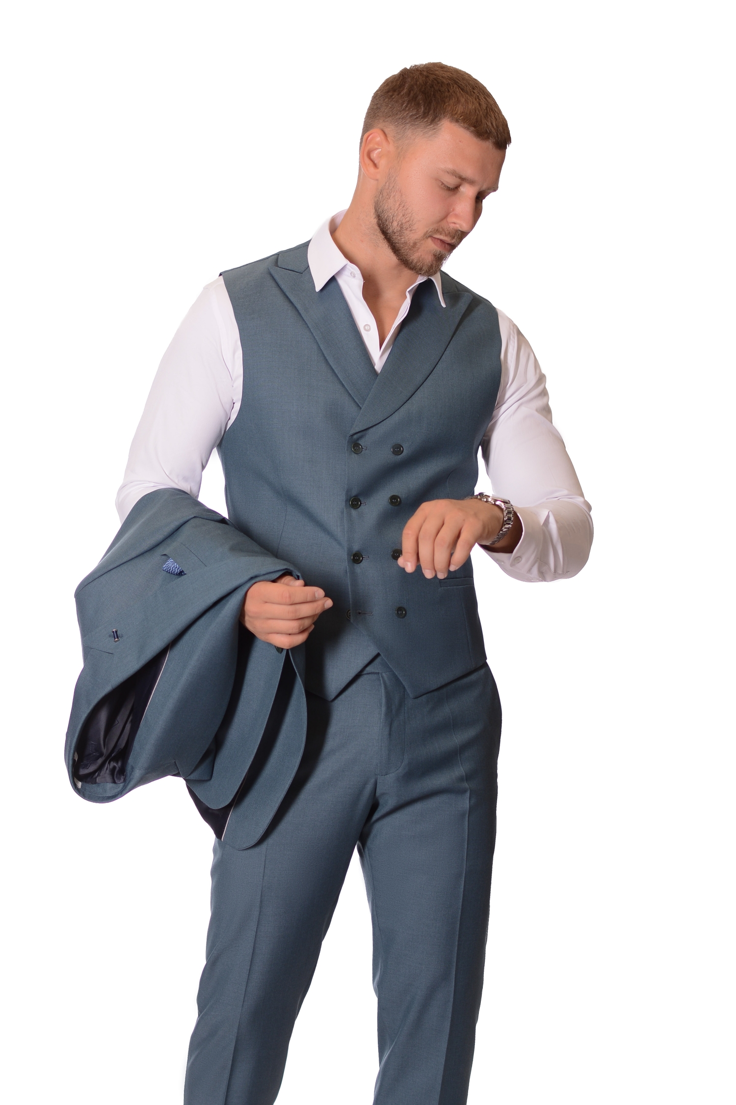 Costum Turcois cu vesta Max Fashion Barbati