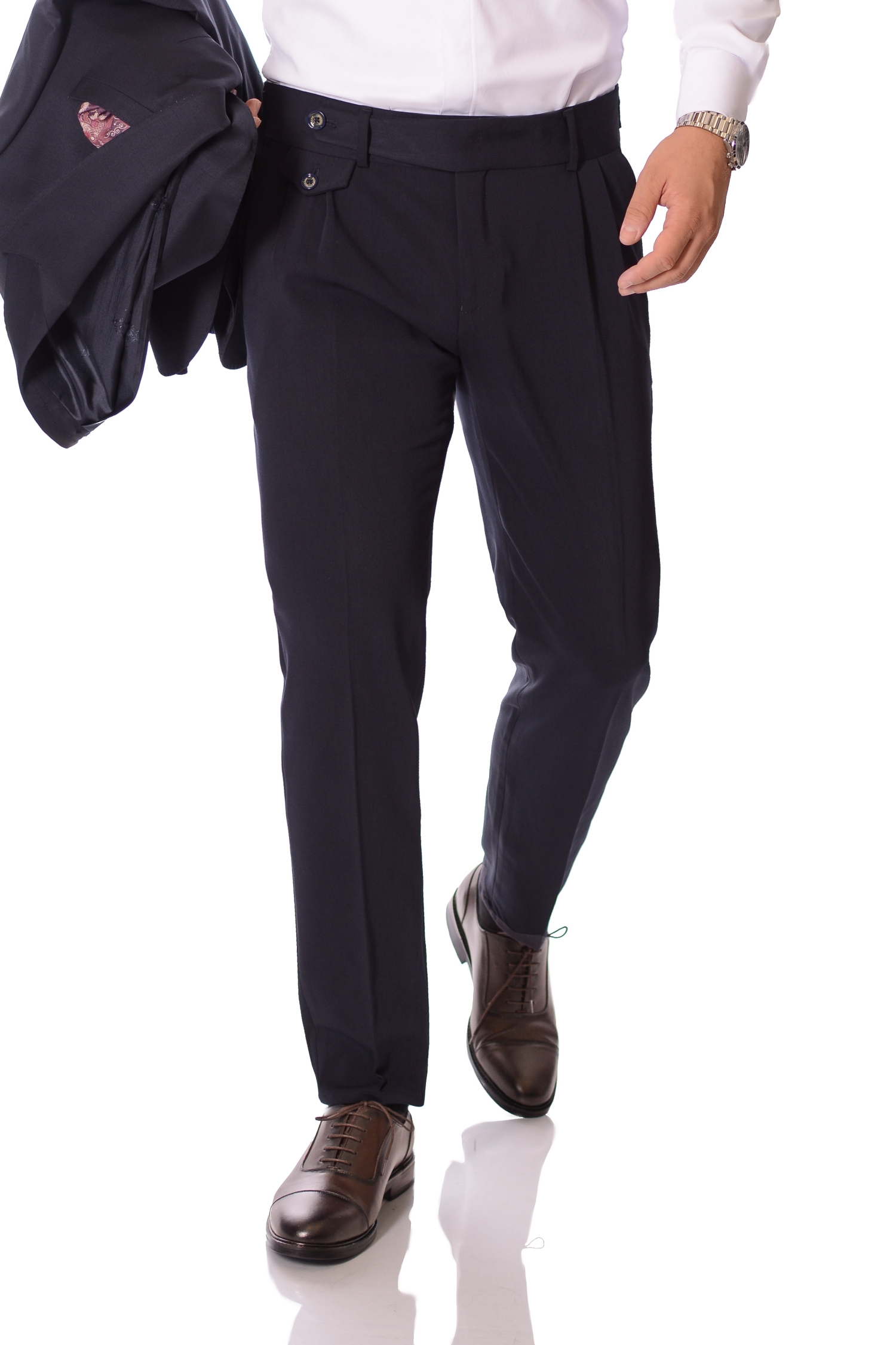 Pantaloni Bleumarin Cu Pense Barbati Max Fashion