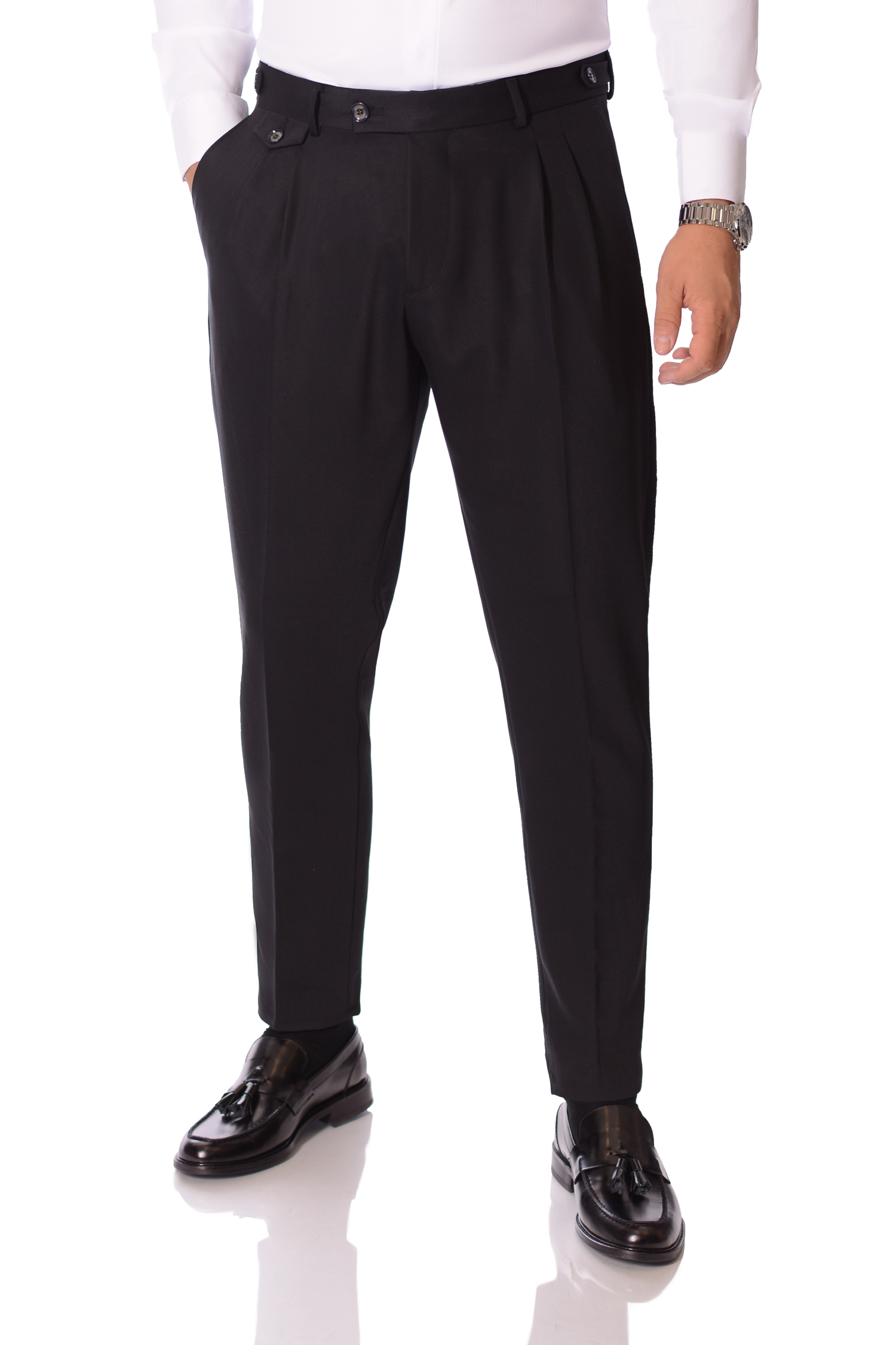 Pantaloni Negrii cu pense max fashion barbati