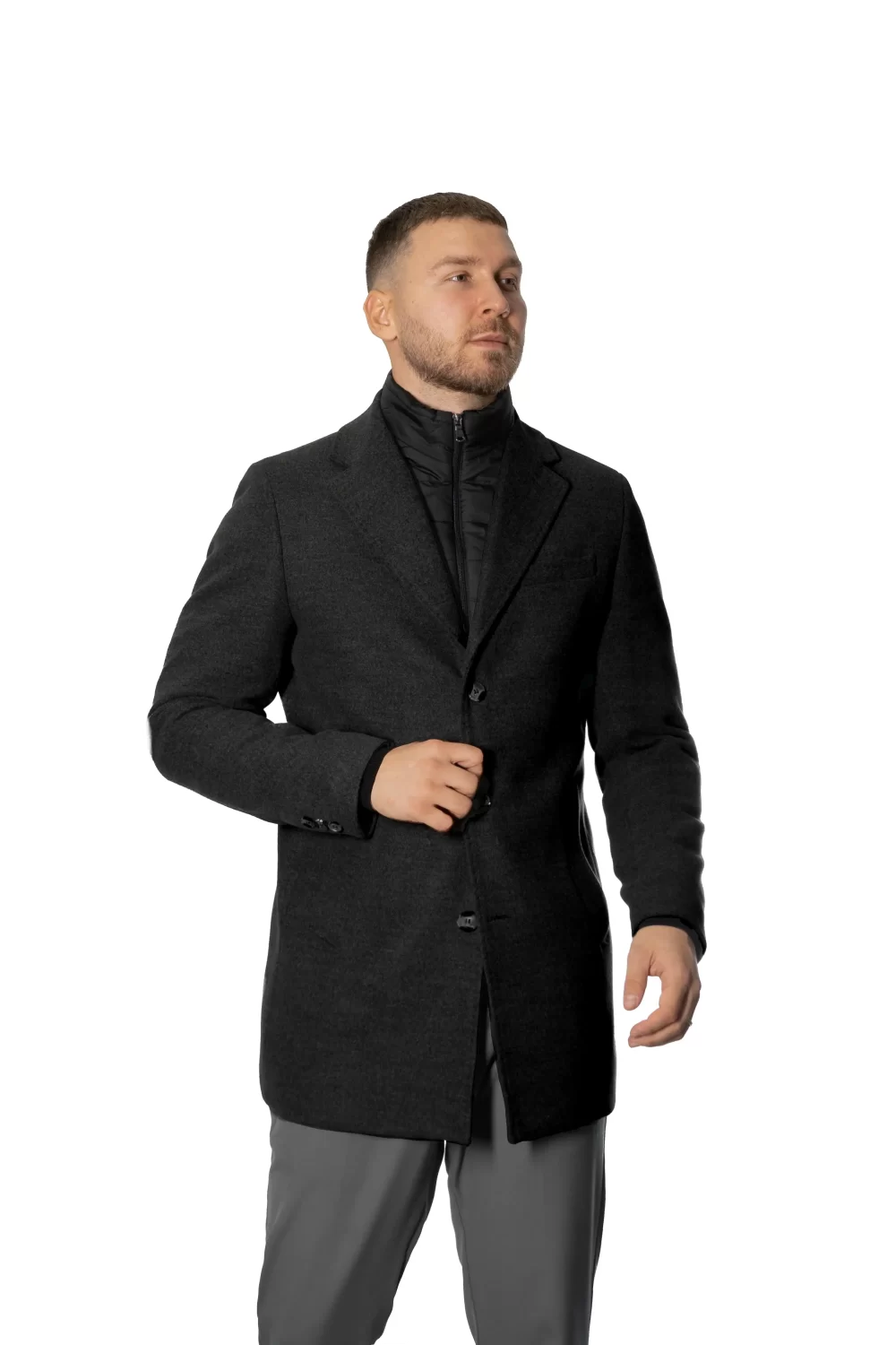 Palton Negru Vesta Detasabila Barbati