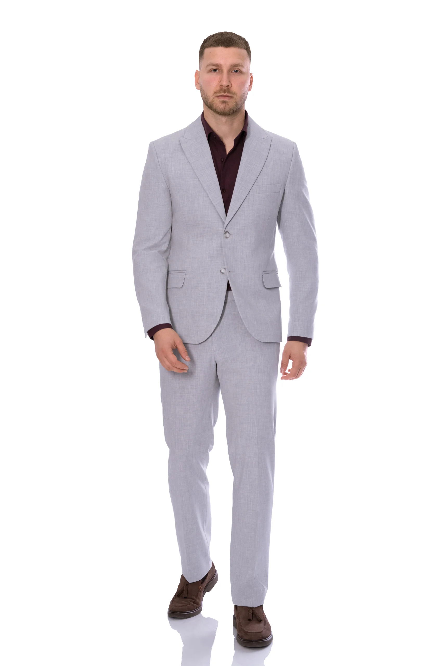 Costum Gri din bumbac lana vara barbati MAX