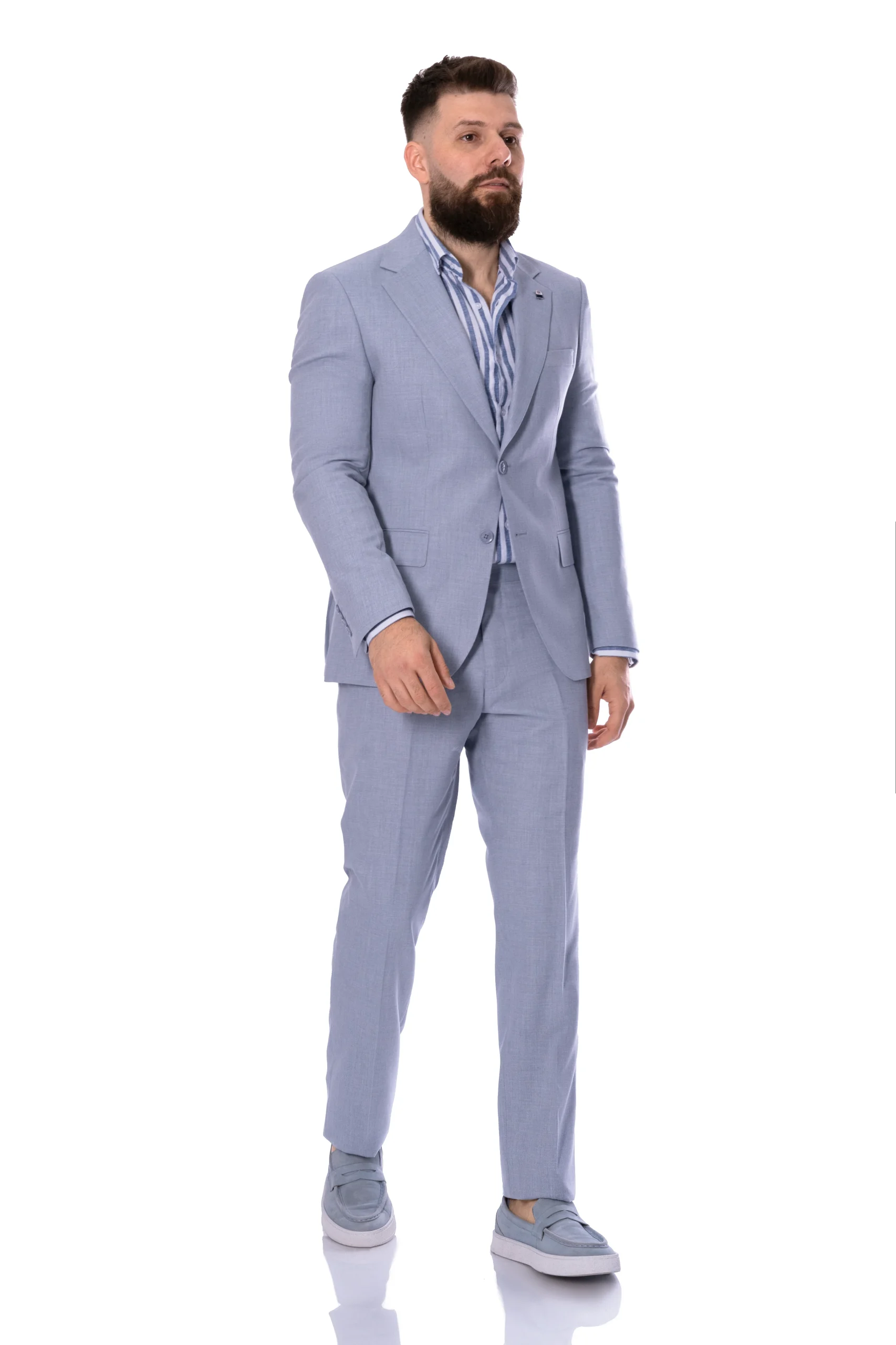 Costum Bleu cu Textura Barbati lana MAX