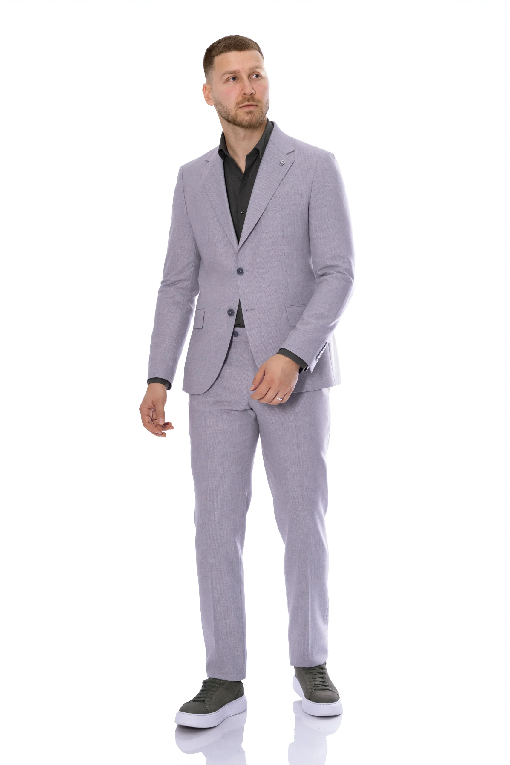 Costum Gri cu textura lana vara barbati MAX